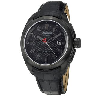 Alpina Mens Club Black Dial Black Leather Strap Automatic Watch