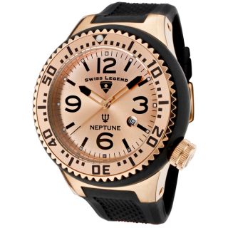 Swiss Legend Mens Neptune Rose Gold Dial Black Silicone Watch