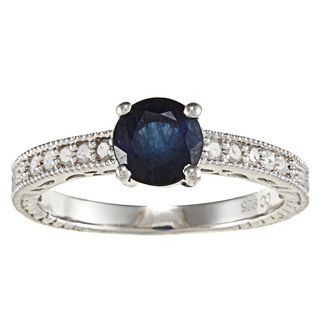 Viducci Sterling Silver Sapphire and 1/5ct TDW Diamond Ring (G H, I1