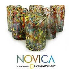 Set of 6 Blown Glass Carnival Tumblers (Mexico)