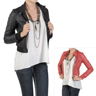 Journee Collection Juniors Crinkled Zippered PVC Leather Jacket