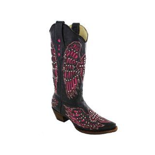 Corral Womens A1049 Boots Black/Pink Wing And Cross