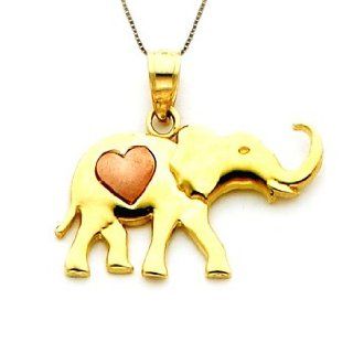 14k Two Toned Gold Elephant and Heart Necklace Pendant