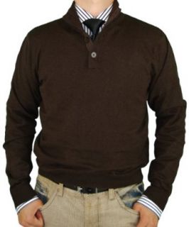 Luciano Natazzi Mens Button Mock Neck Sweater Elbow