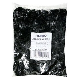 Haribo Gummi Candy, Black Licorice Wheels, 5 Pound Bag