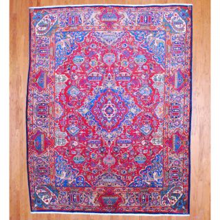 Persian Hand knotted Kashmar Red/ Beige Wool Rug (102 x 129