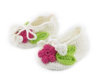 Baby Girl Boy Flower Sock Crochet Solf Knit Shoes White Size S Shoes
