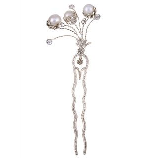 Tacori Bridal Evening Sterling Silver Pearl and Crystal Hairpin (7 9
