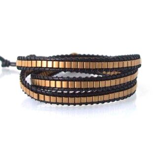 Fashion Brass Squares Leather Triple Wrap Bracelet (Thailand) Today $