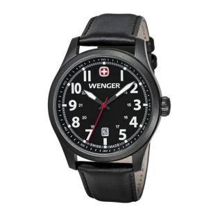 Wenger Mens TerraGraph Black Dial Black Leather PVD Coating Watch