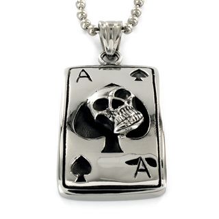 High polish Stainless Steel Skull and Ace of Spades Pendant Necklace