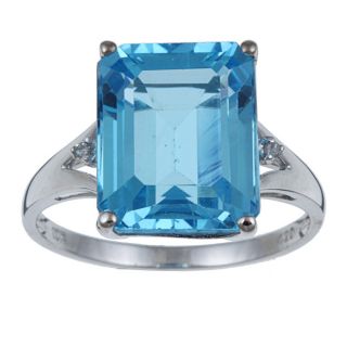 Viducci 10k White Gold Blue Topaz and 1/10ct TDW Diamond Ring (G H,I1