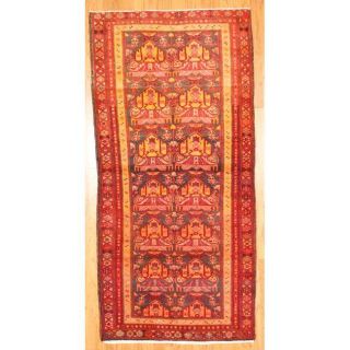 Persian Hand knotted Hamadan Coral/ Gold Wool Rug (4 x 86
