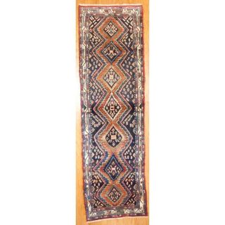 Persian Hand knotted Hamadan Navy/ Ivory Wool Rug (35 x 116