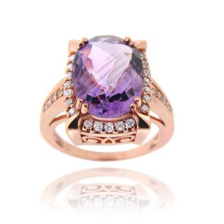 Glitzy Rocks Rose Goldplated Amethyst and Cubic Zirconia Ring