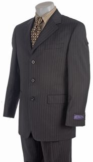 Sean John Mens 3 button Black Stripe Wool Suit