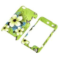 Green Flower Snap on Rubber Case for Apple iPod Touch 4th Generation