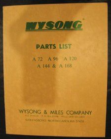 Wysong A 72, A 96, A 120, A 144, A 168 Parts Manual Air Shear Wysong