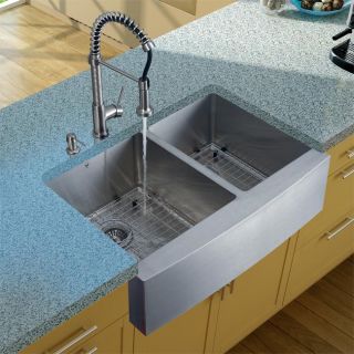 Vigo Farmhouse Stainless Steel Kitchen Sink/ Faucet/ Dispenser/ Two