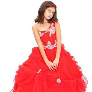 Vibrant Red One Shoulder Pickup Girls Pageant Dress 10