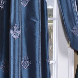 Trophy Azul Embroidered Faux Silk 108 inch Curtain Panel