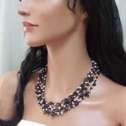 Grey Pearl, Onyx and Quartz Multi strand Necklace (4 7 mm) (Thailand