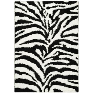 Shag Animal Design Zebra Black/ White Area Rug (67 x 93)