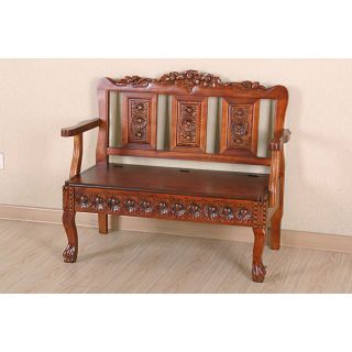 Carved Wood Bench with Trunk