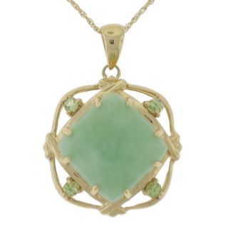14k Yellow Gold Green Jadeite and Peridot Necklace