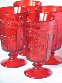 Cherry Thumbprint Goblet Set of 4   Ruby Red Glass