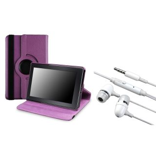 Purple Leather Swivel Case/ Headset for  Kindle Fire