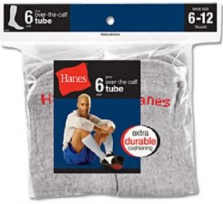 Hanes Over the Calf Tube  Grey 6 Pack Shoe Size 6 12  181/6 Clothing