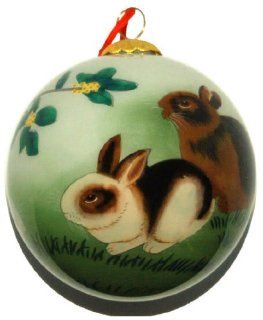  Hand Painted Glass Ornament, Rabbits CO 177
