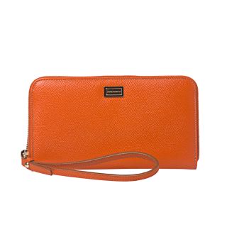 Dolce & Gabbana Orange Leather Zip around Wristlet