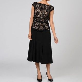 Marina Womens Black Lace Overlay Off the Shoulder Dress