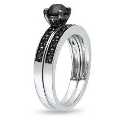 Miadora 10k White Gold 1ct TDW Black Diamond Bridal Ring Set