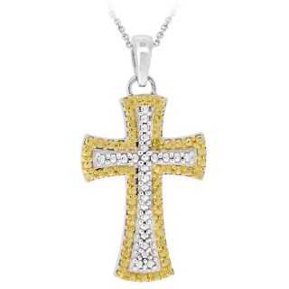 DB Designs Two tone Sterling Silver Yellow Diamond Accent Cross