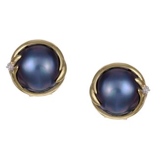 14k Gold Mabe Pearl and 1/10ct TDW Diamond Earrings (I, I3) (13 mm