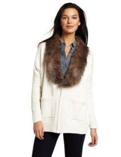 Vince Camuto Womens Faux Fur Collar Cardigan, Antique