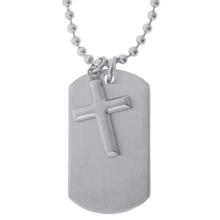 Stainless Steel Two piece Dog Tag with Cross Pendant Necklace
