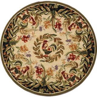 Hand hooked Rooster and Hen Cream/ Black Wool Rug (8 Round) Was $319