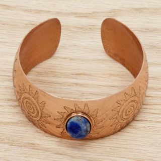 Copper Tribal Suns Lapis Cuff Bracelet (Chile)