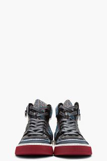 Lanvin Navy Leather & Tweed Sneakers for men