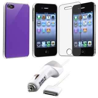 Purple Case/ Screen Protector/ Car Charger for Apple iPhone 4S