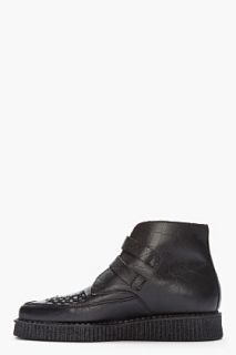 Underground Black Croc Leather Boots for men
