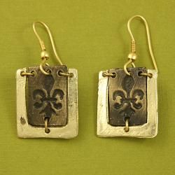 Handcrafted Pewter Goldtone Fleur de lis Cord Necklace And Earrings