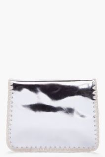 Simone Rocha Silver Leather Mirror Clutch for women