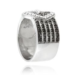 DB Designs Silvertone Black Diamond Accent Heart Buckle Ring