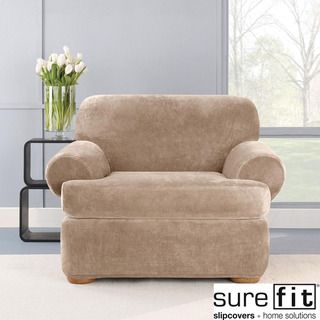 Stretch Plush Sable T Cushion Chair Slipcover