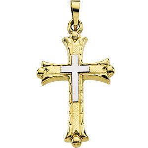 Double Cross 14k Yellow Gold and White Gold Pendant
